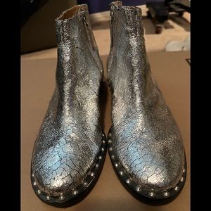 Schutz Rahel Metallic Crackled Leather Ankle Boots 9.5